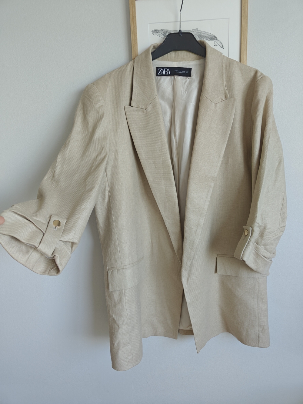 Zara Beige Linen-Blend Relaxed Blazer
